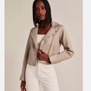 Abercrombie & Fitch Taupe Faux Leather Moto Jacket